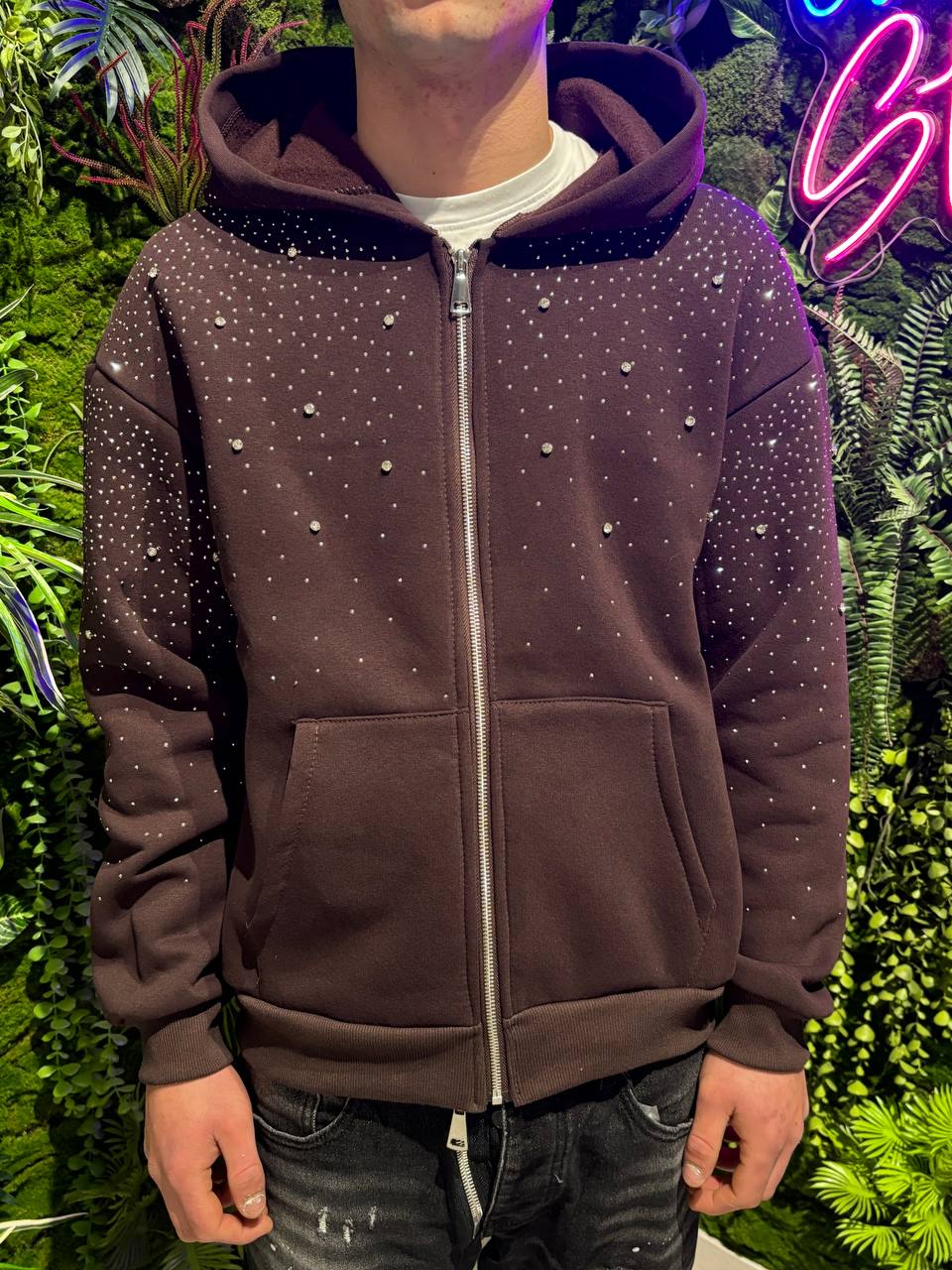 FELPA CON ZIPP STRASS E DIAMANTI