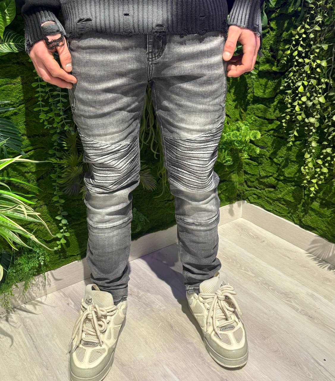 JEANS BIKER GRIGIO