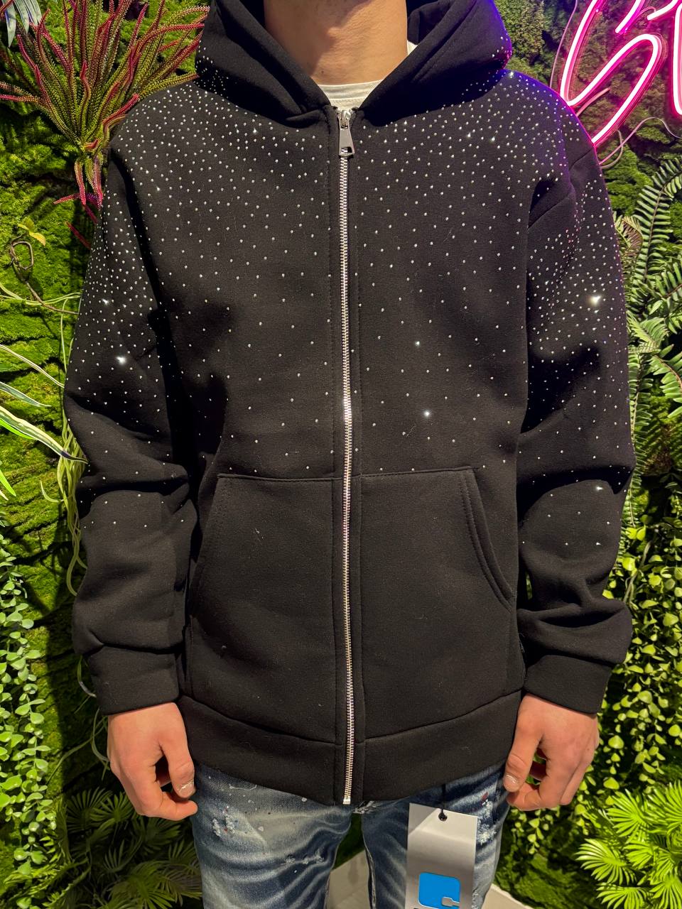 FELPA CON ZIP E STRASS