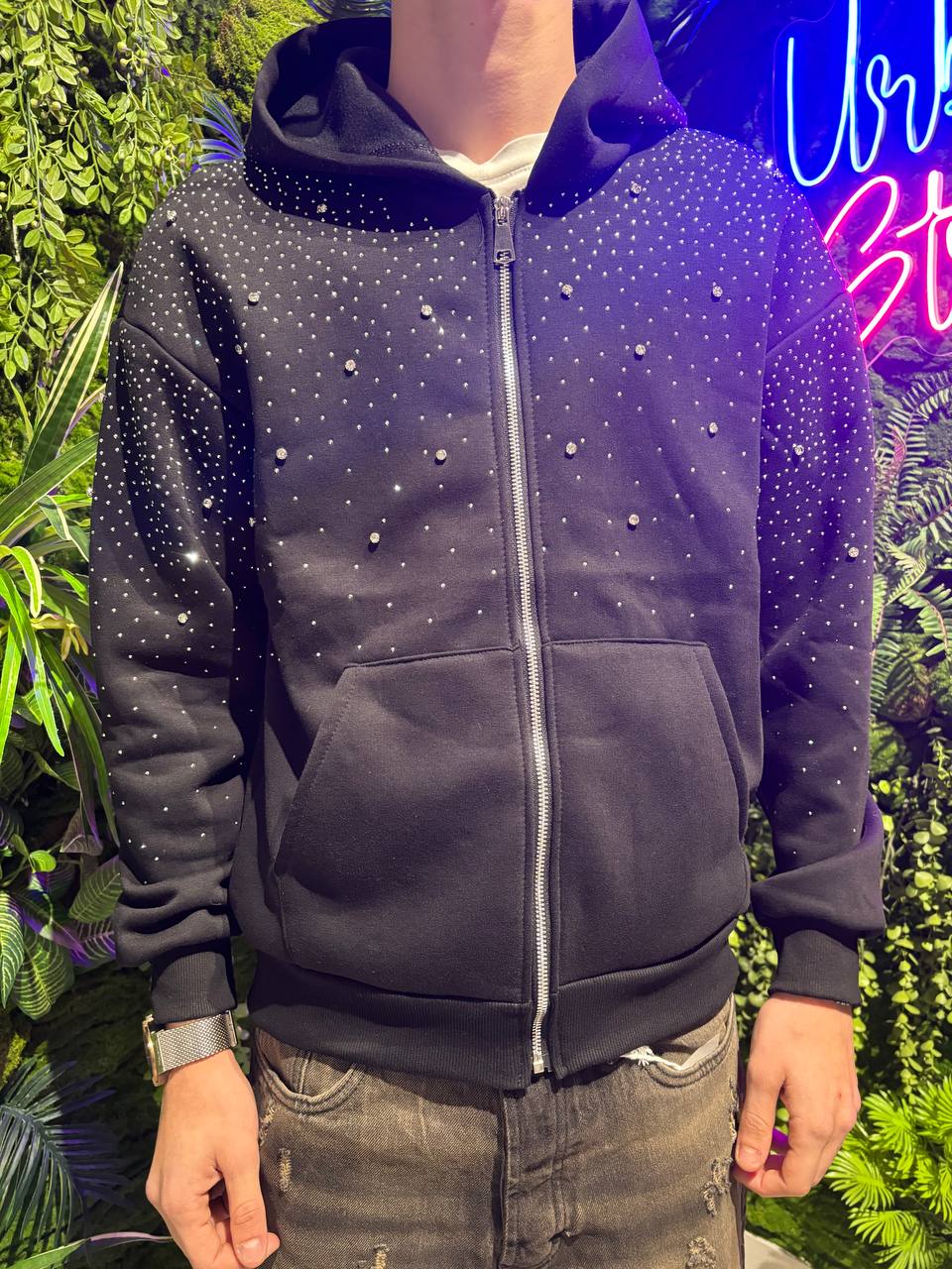 FELPA CON ZIPP STRASS E DIAMANTI
