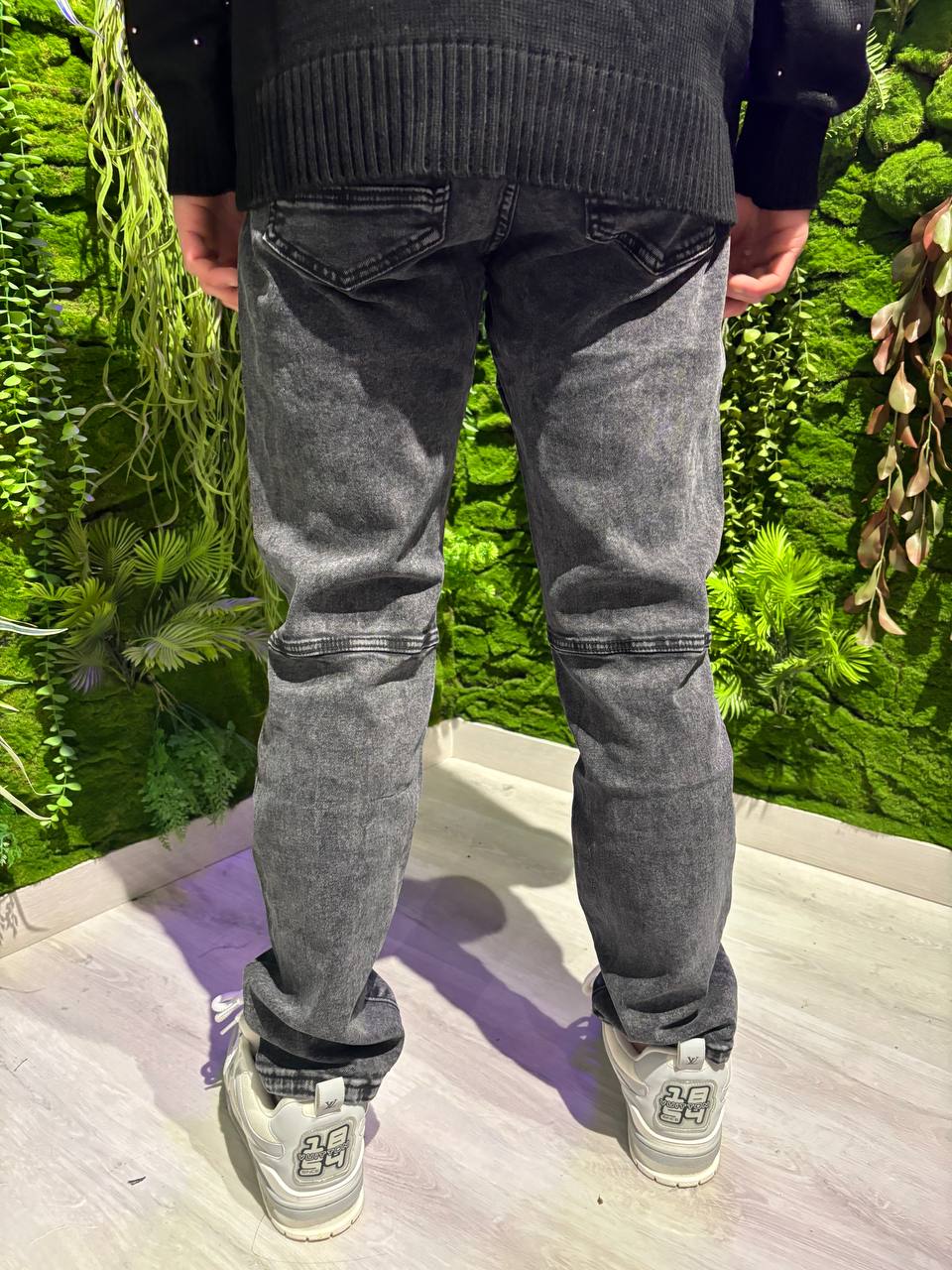 JEANS BIKER NERO ZIP