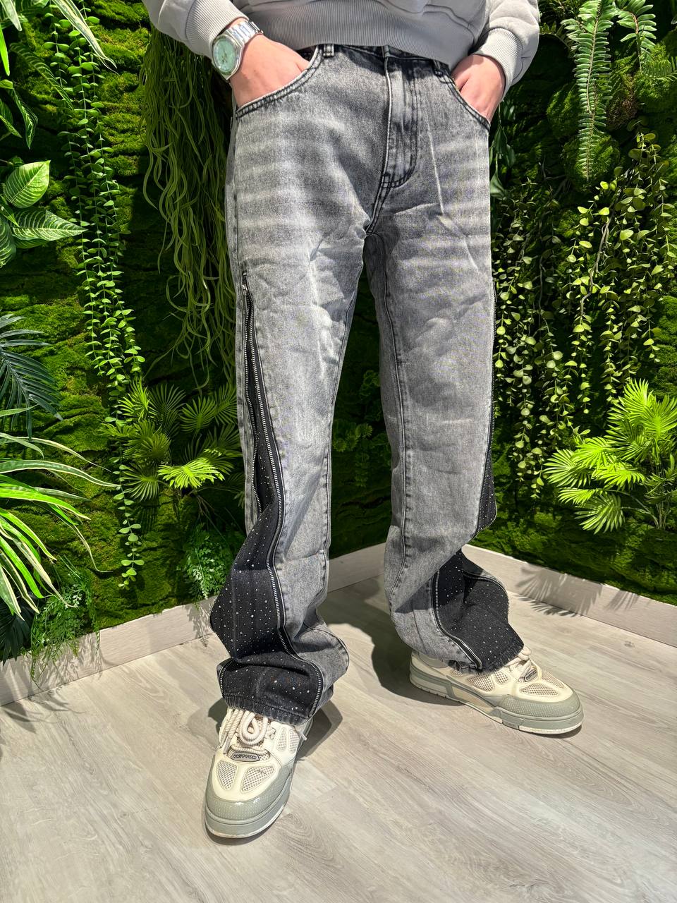 JEANS GRIGIO ZIP BRILL