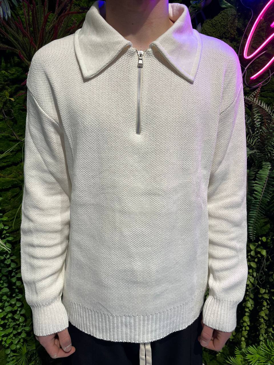 MAGLIONE CON ZIP BIANCO